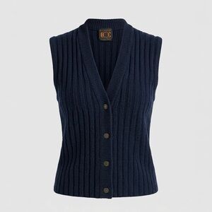 VTG Ellen Tracy Navy Blue Wool Knit Sleeveless Sweater Vest, Academia Prep sz. S